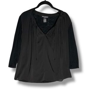 Chelsea & Theodore Black V-Neck Oversized Peasant Blouse
